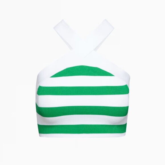 Babaton Tops - Babaton Sculpt‎ Knit Criss Cross Tank Top Sz M Green White Stripe Cropped
